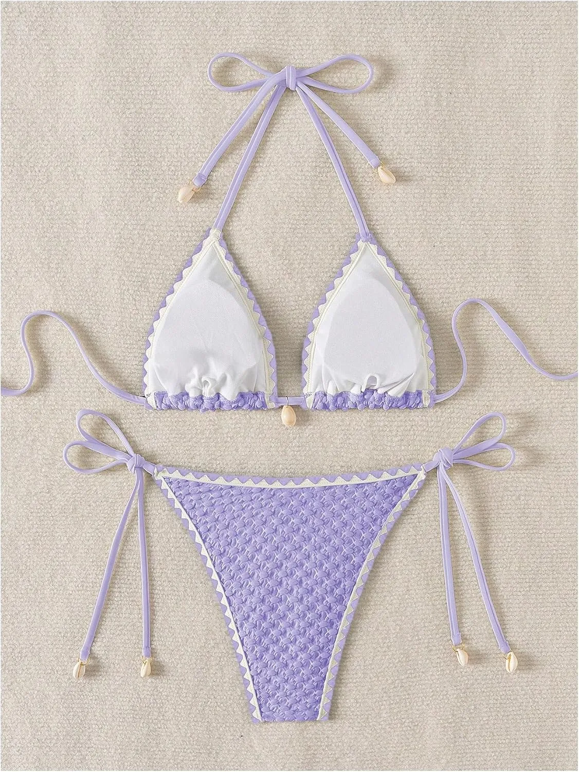 SHENHE Women's 2 Piece Triangle Beach Bikini Sets Color Block Halter Swimsuit Bathing Suit