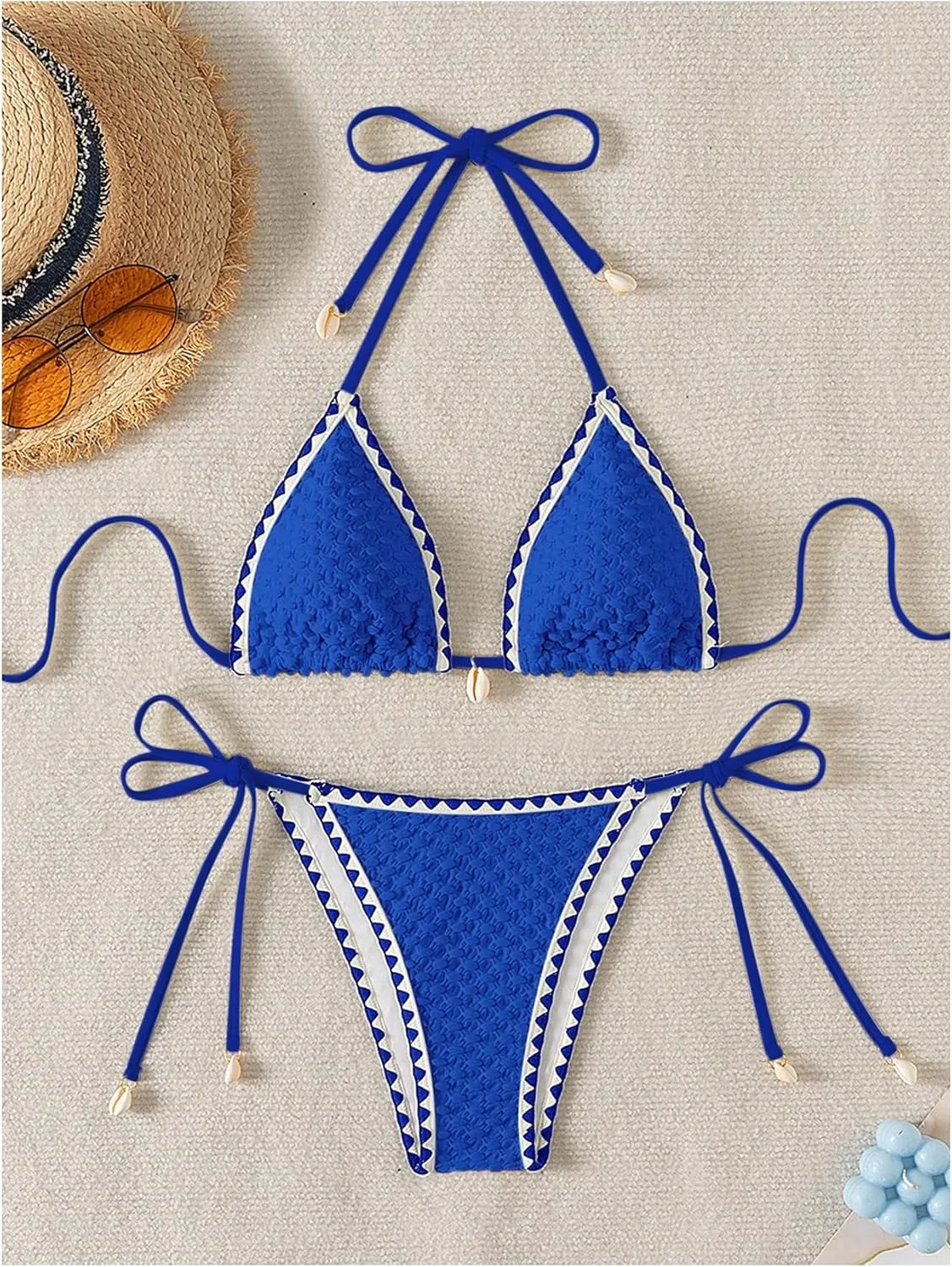 SHENHE Women's 2 Piece Triangle Beach Bikini Sets Color Block Halter Swimsuit Bathing Suit