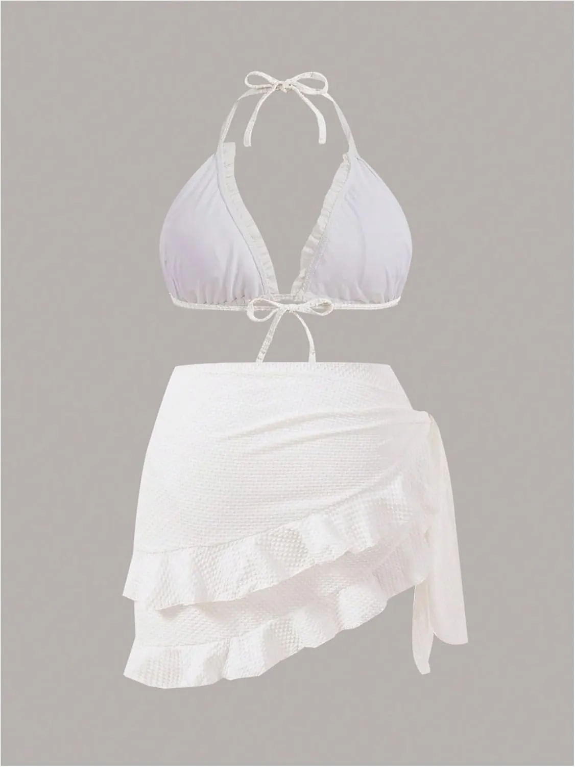 SHENHE Women's Plus Size 3 Pieces Swimsuit High Waisted Halter Triangle Bikini Set with Ruffle Wrap Skirt