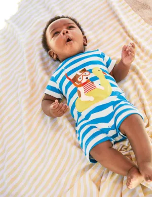 Short Jersey Romper-Ivory/Moroccan Blue Sprout