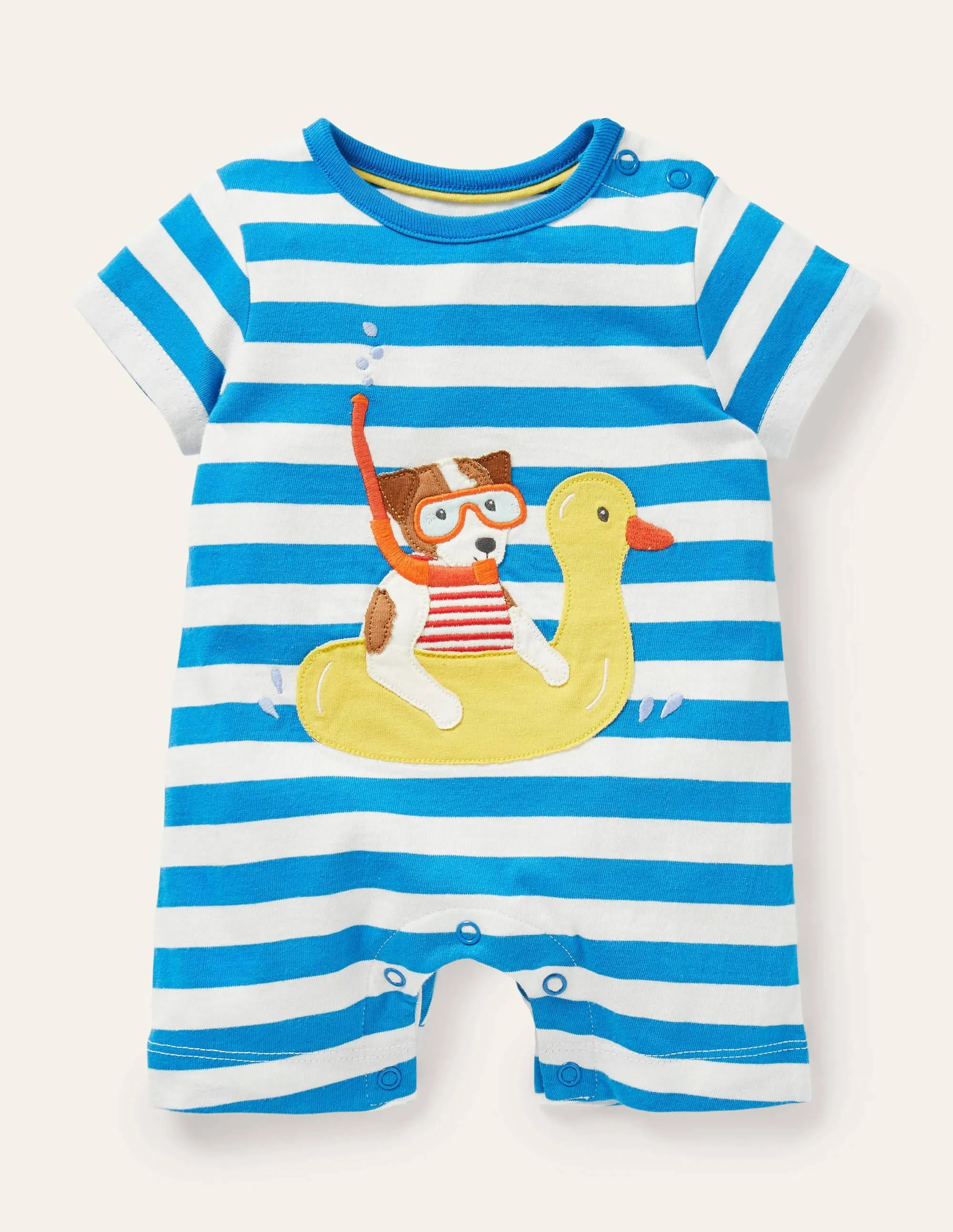 Short Jersey Romper-Ivory/Moroccan Blue Sprout