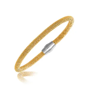 Size: 7.5'' - Sterling Silver Rhodium Plated Yellow Gold Plated Popcorn Motif Bangle