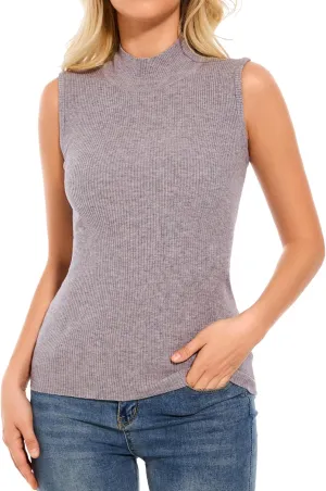Sleeveless Mock Neck Tops for Women Ribbed Sweater Vest Mock Turtleneck Sleeveless Tops