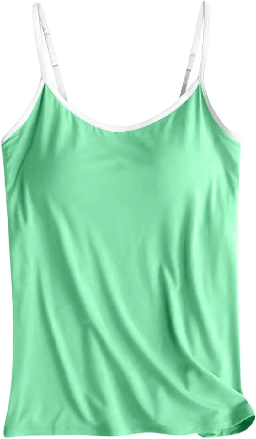 Sleeveless Summer Womens Tank Tops with Built in Bra, Basic Padded Top Adjustable Spaghetti Strap Shapewear Camisole