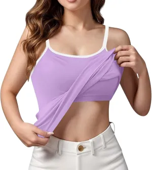 Sleeveless Summer Womens Tank Tops with Built in Bra, Basic Padded Top Adjustable Spaghetti Strap Shapewear Camisole