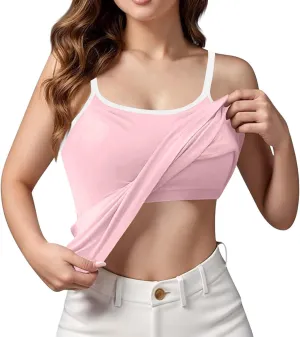 Sleeveless Summer Womens Tank Tops with Built in Bra, Basic Padded Top Adjustable Spaghetti Strap Shapewear Camisole