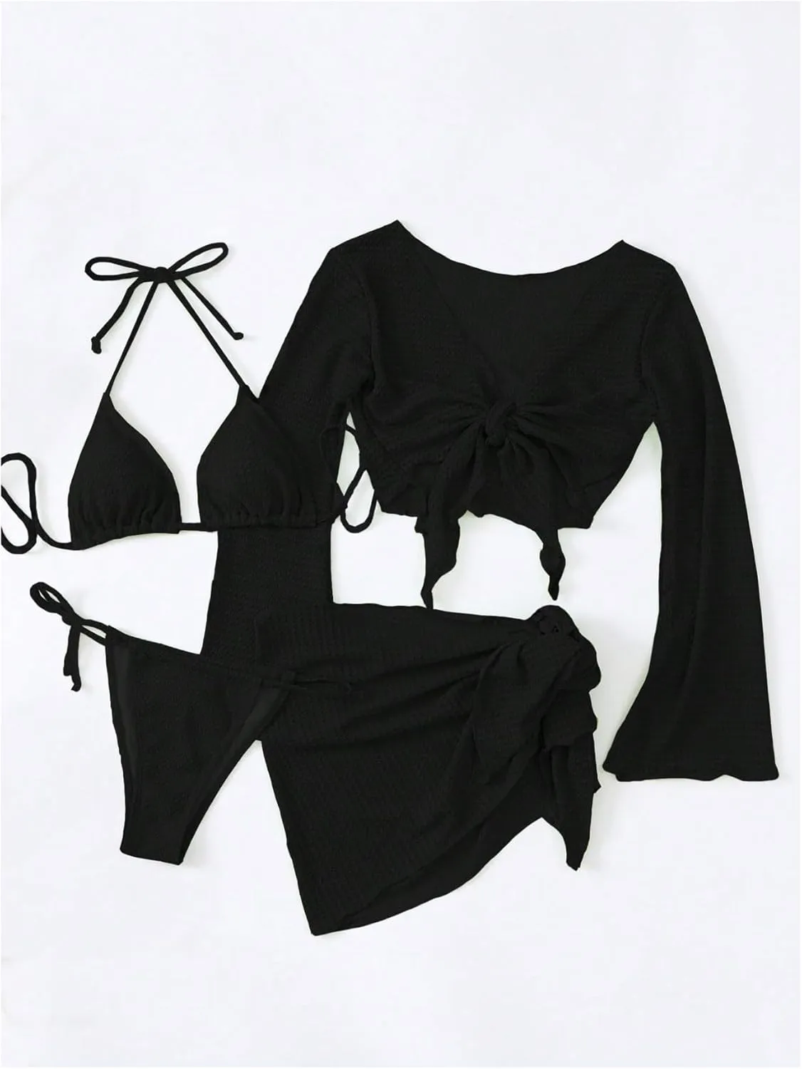 SOLY HUX Bathing Suit for Women 4 Piece Halter Triangle Bikini Sets Swimsuit with Cover Up