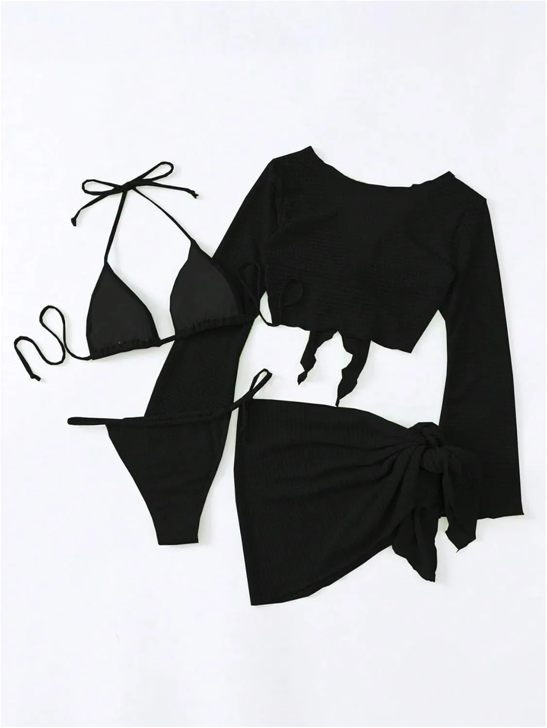 SOLY HUX Bathing Suit for Women 4 Piece Halter Triangle Bikini Sets Swimsuit with Cover Up