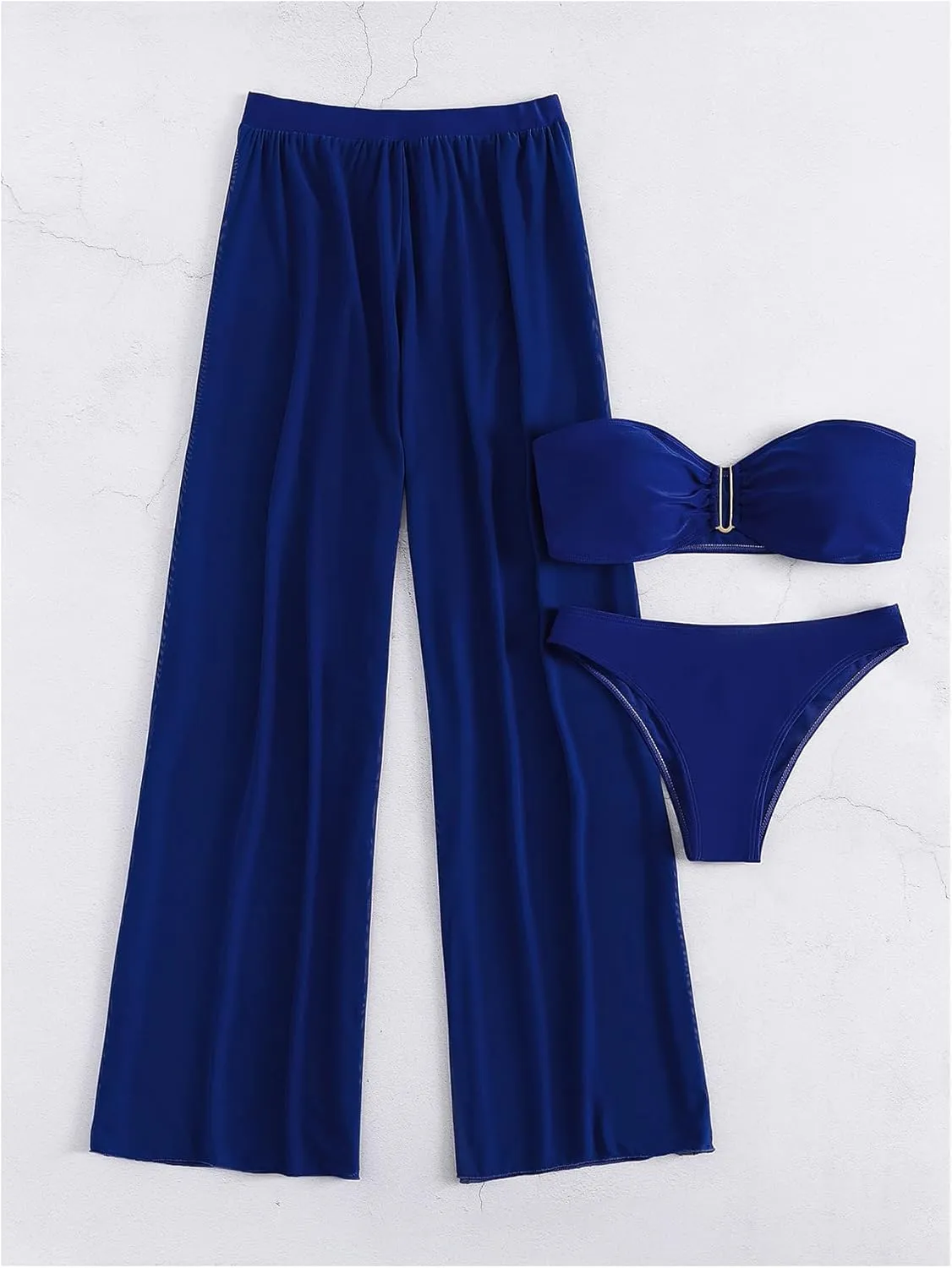 SOLY HUX Women's 3 Piece Swimsuit Bandeau Bikini Sets Bathing Suit with Cover Up Pants