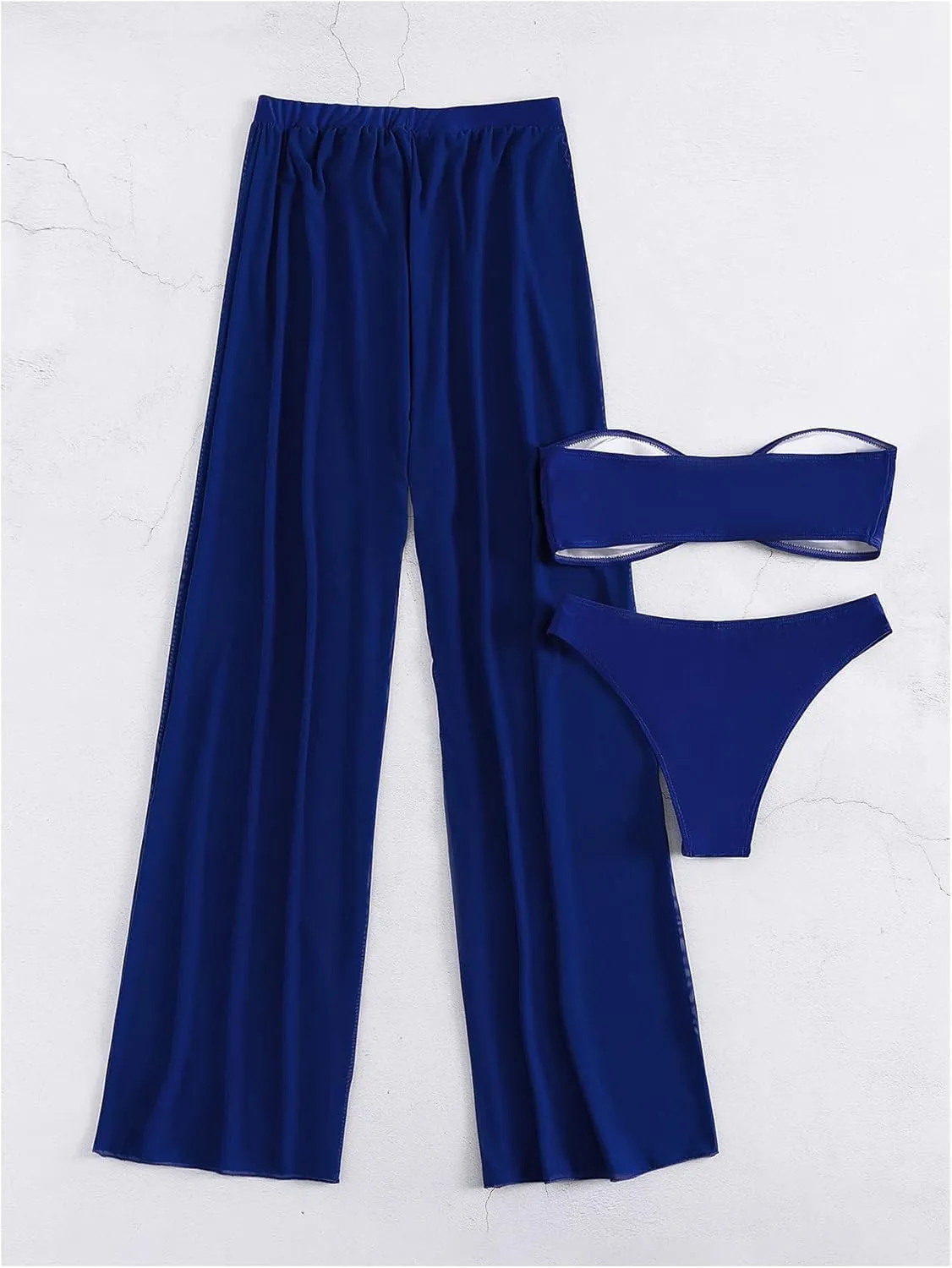 SOLY HUX Women's 3 Piece Swimsuit Bandeau Bikini Sets Bathing Suit with Cover Up Pants