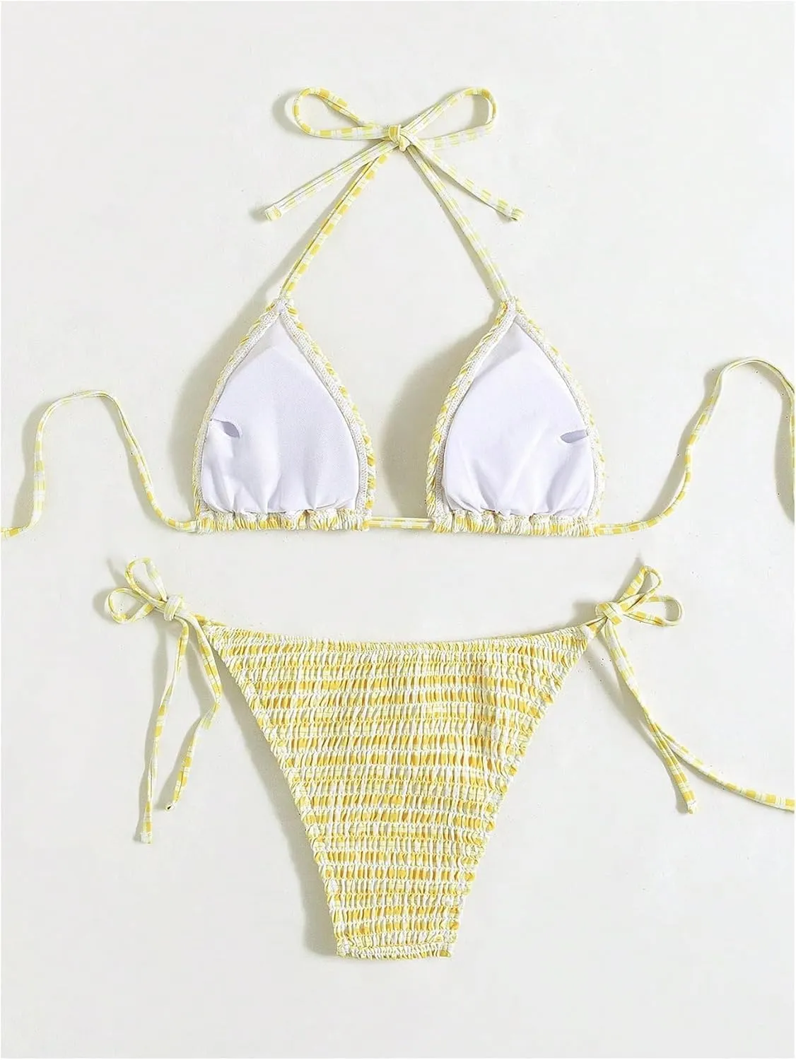 SOLY HUX Women's Plaid Gingham Bikini Sets Halter String Triangle Tie Side Bathing Suit Two Piece Swimsuit