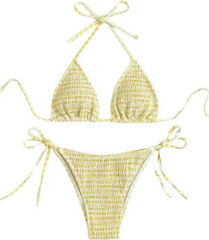 SOLY HUX Women's Plaid Gingham Bikini Sets Halter String Triangle Tie Side Bathing Suit Two Piece Swimsuit