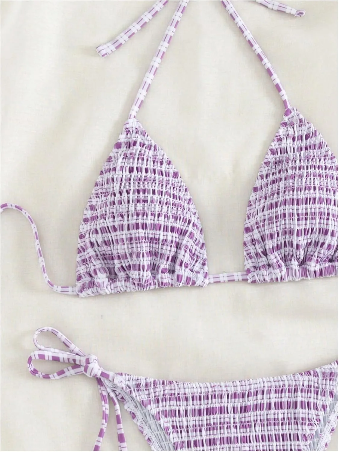 SOLY HUX Women's Plaid Gingham Bikini Sets Halter String Triangle Tie Side Bathing Suit Two Piece Swimsuit