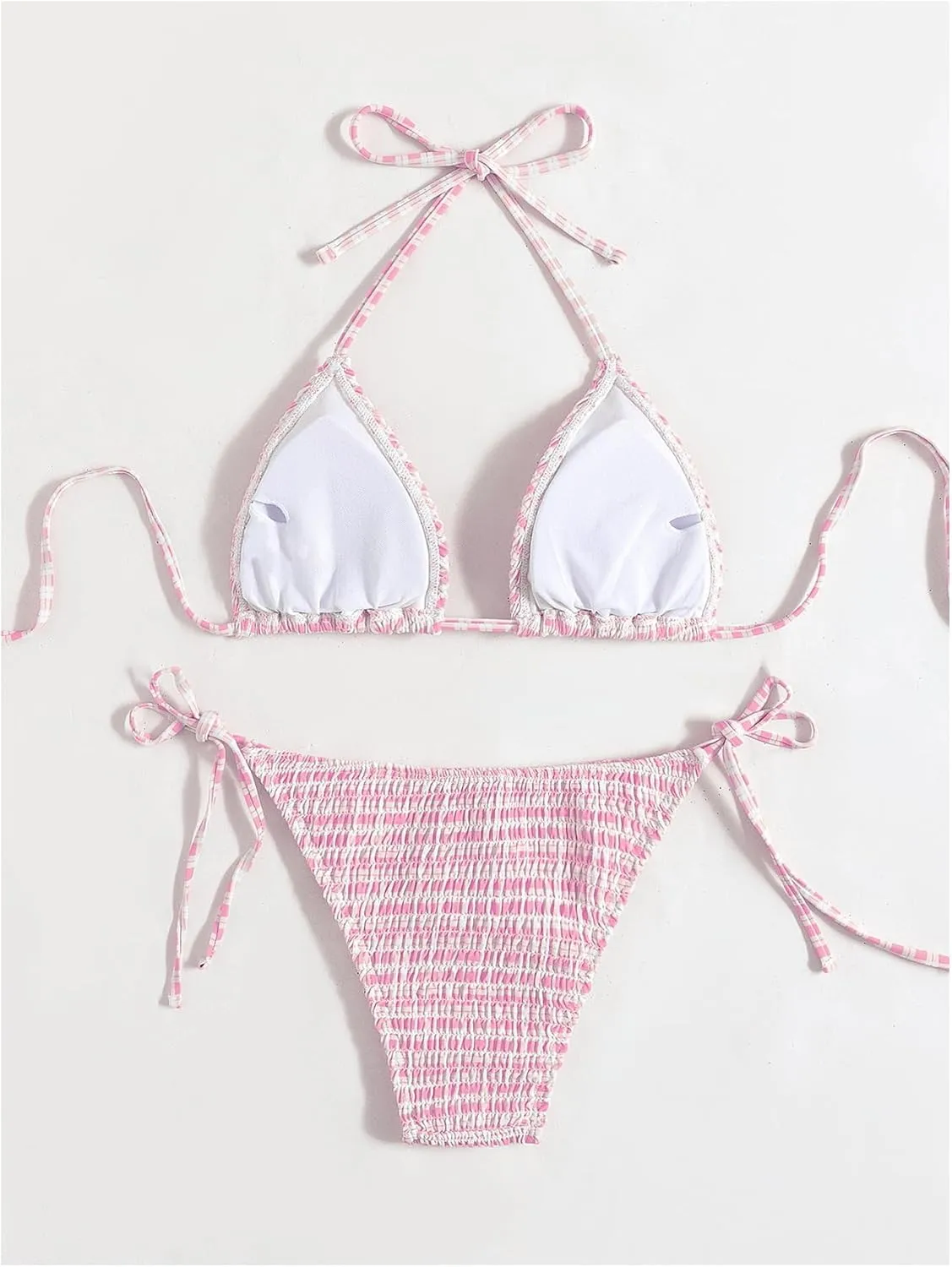 SOLY HUX Women's Plaid Gingham Bikini Sets Halter String Triangle Tie Side Bathing Suit Two Piece Swimsuit