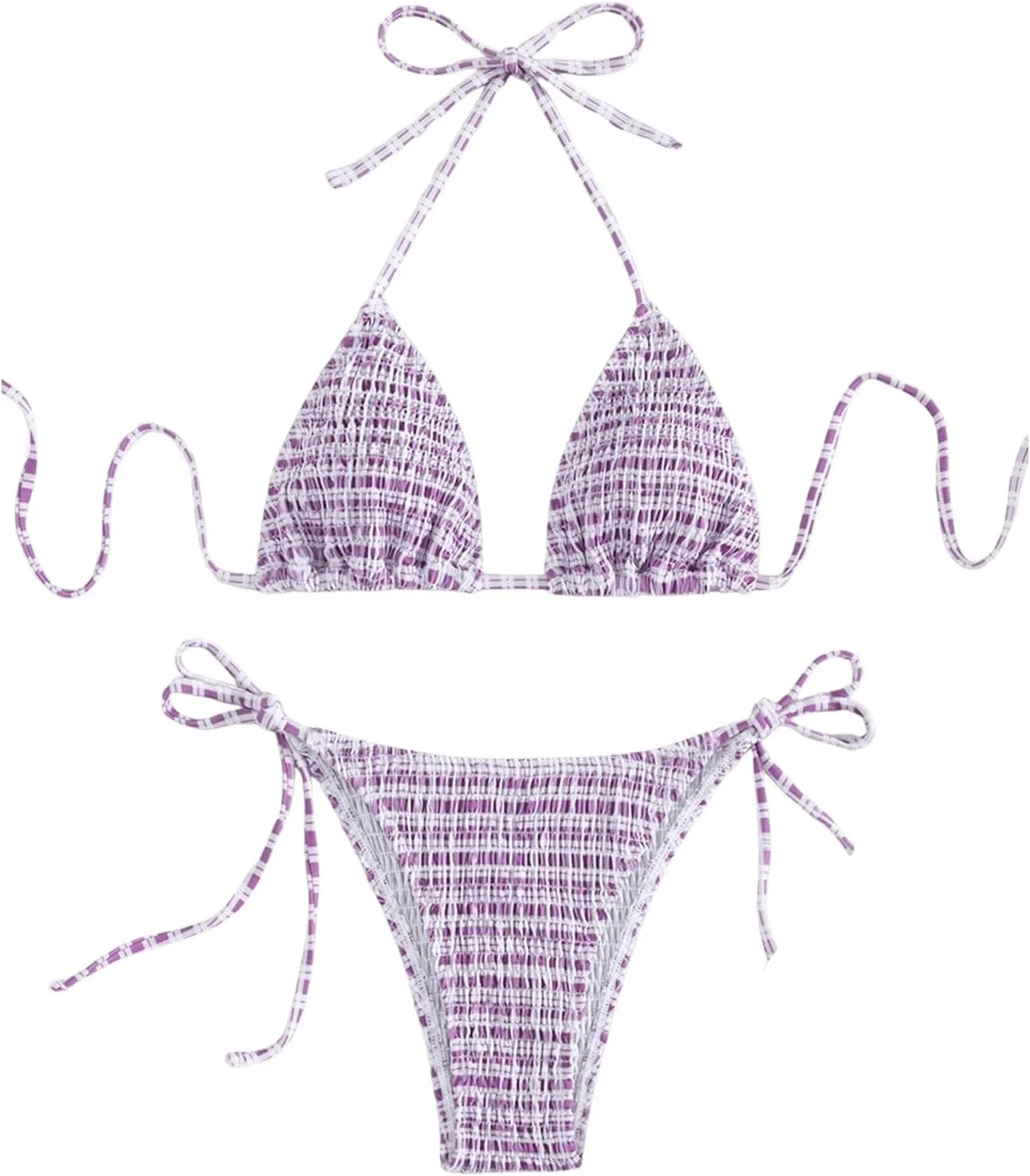 SOLY HUX Women's Plaid Gingham Bikini Sets Halter String Triangle Tie Side Bathing Suit Two Piece Swimsuit