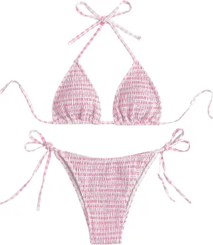 SOLY HUX Women's Plaid Gingham Bikini Sets Halter String Triangle Tie Side Bathing Suit Two Piece Swimsuit