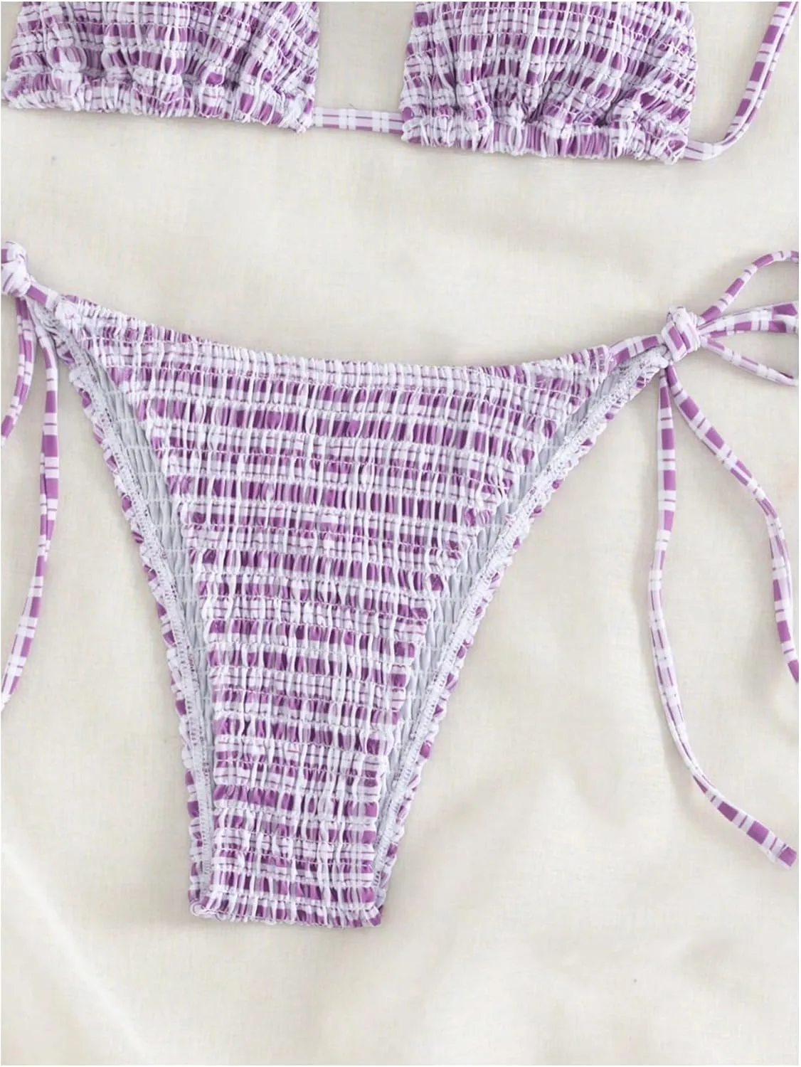 SOLY HUX Women's Plaid Gingham Bikini Sets Halter String Triangle Tie Side Bathing Suit Two Piece Swimsuit