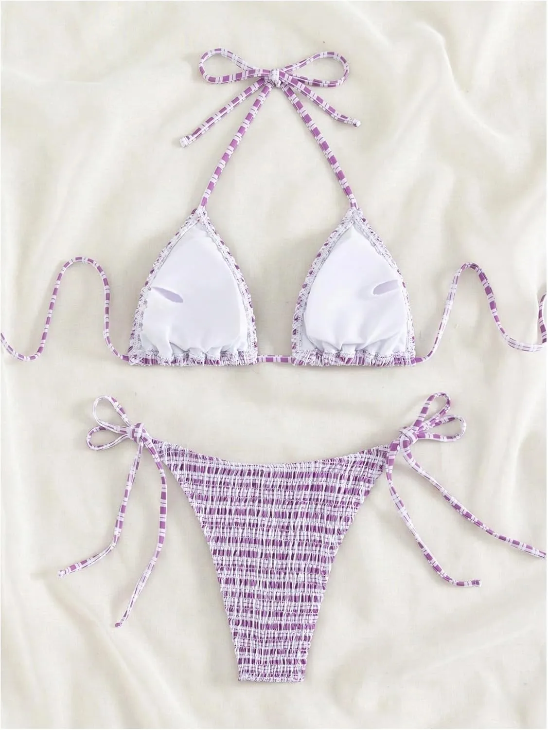 SOLY HUX Women's Plaid Gingham Bikini Sets Halter String Triangle Tie Side Bathing Suit Two Piece Swimsuit