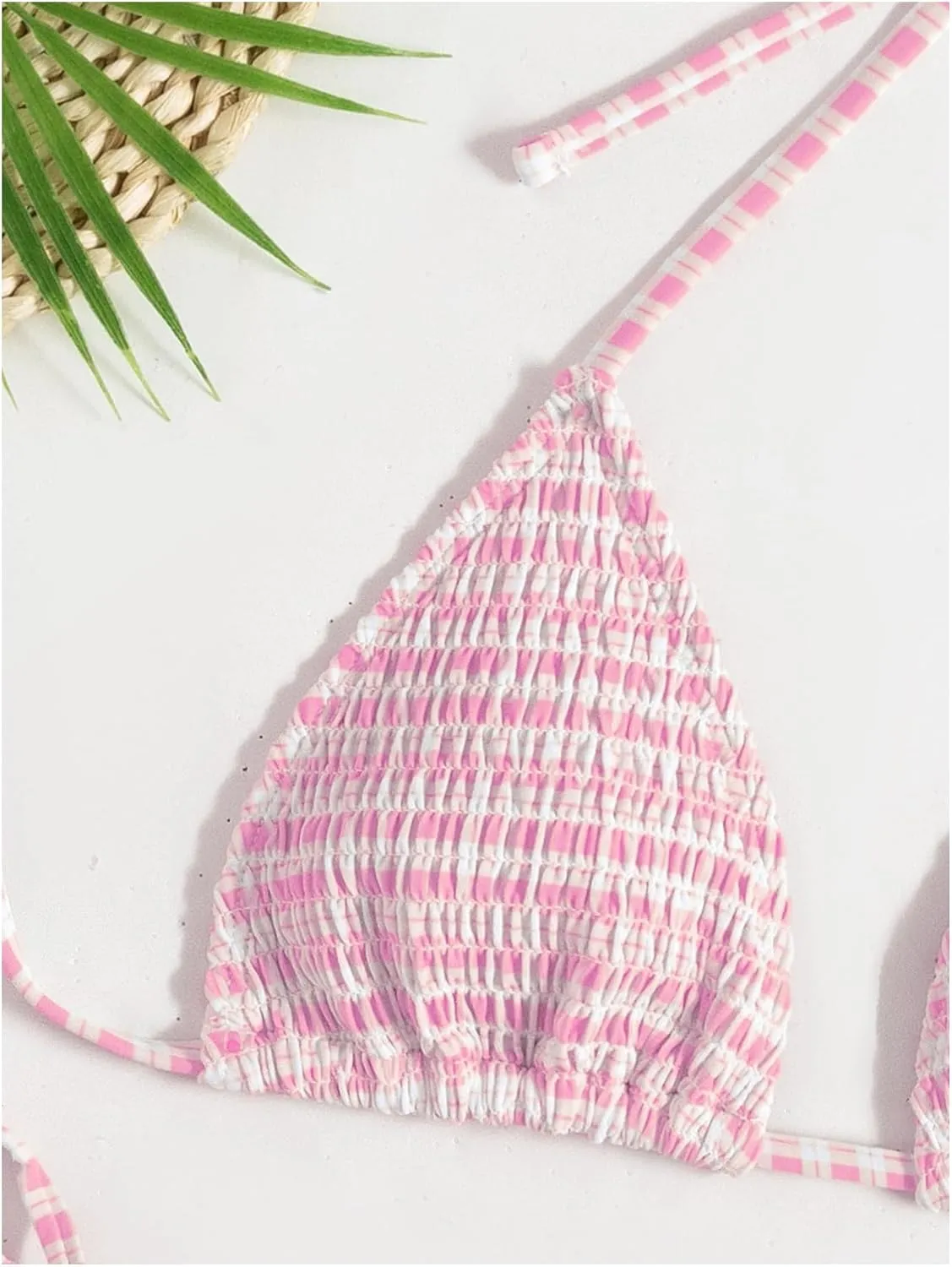 SOLY HUX Women's Plaid Gingham Bikini Sets Halter String Triangle Tie Side Bathing Suit Two Piece Swimsuit
