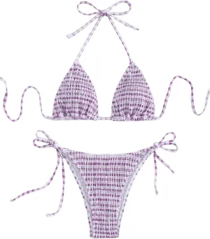 SOLY HUX Women's Plaid Gingham Bikini Sets Halter String Triangle Tie Side Bathing Suit Two Piece Swimsuit