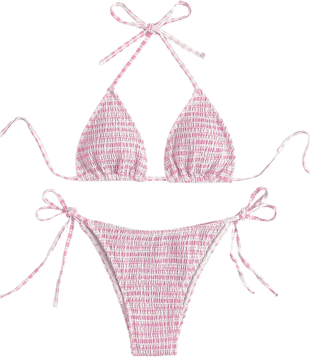 SOLY HUX Women's Plaid Gingham Bikini Sets Halter String Triangle Tie Side Bathing Suit Two Piece Swimsuit