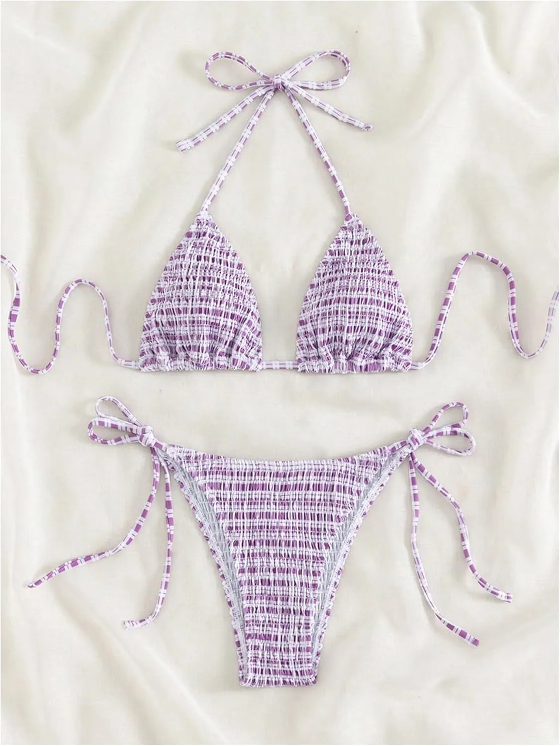 SOLY HUX Women's Plaid Gingham Bikini Sets Halter String Triangle Tie Side Bathing Suit Two Piece Swimsuit