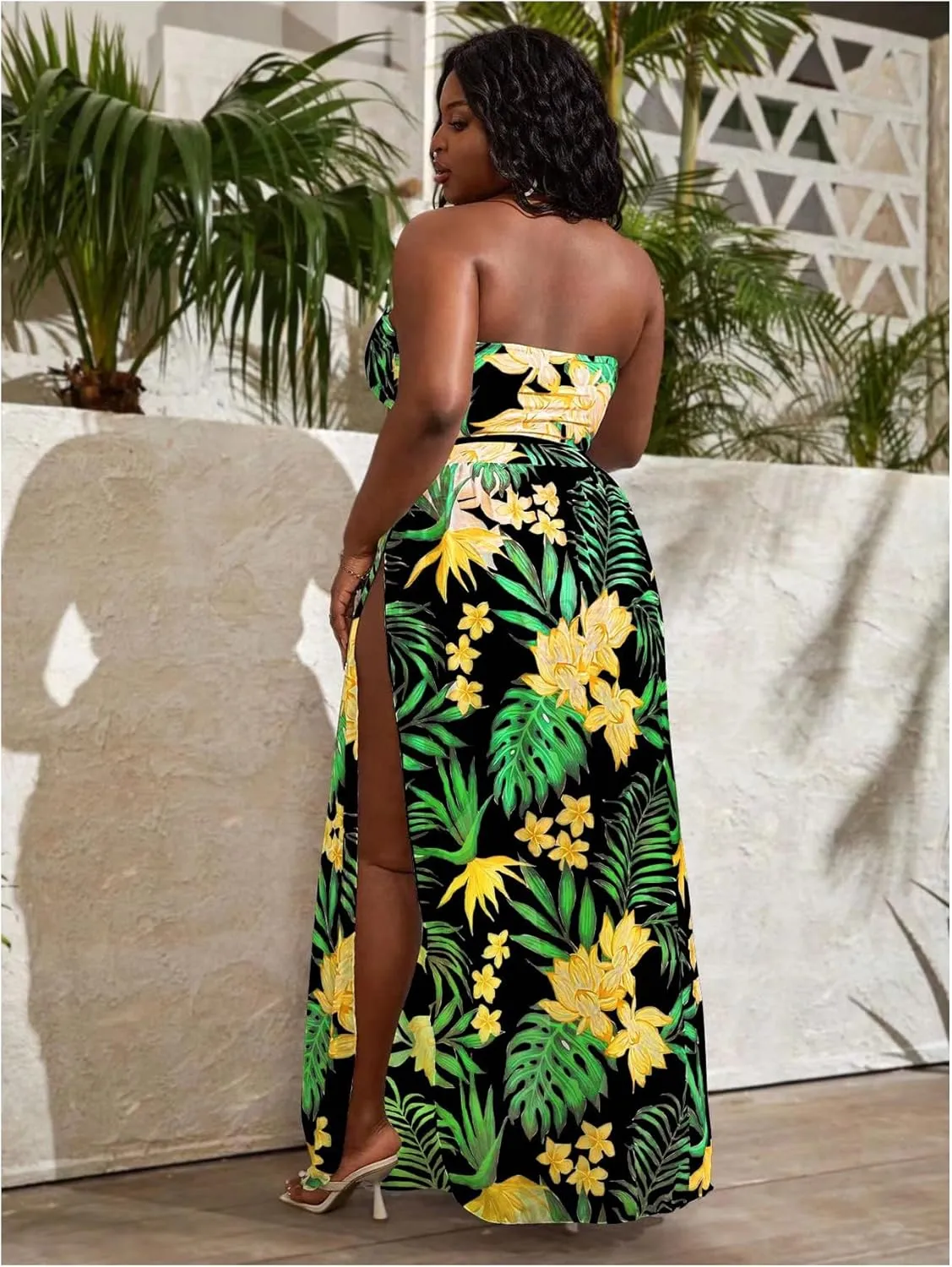 SOLY HUX Women's Plus Size 3 Piece Swimsuits Floral Print Halter Bikini Sets Bathing Suit with Beach Skirt