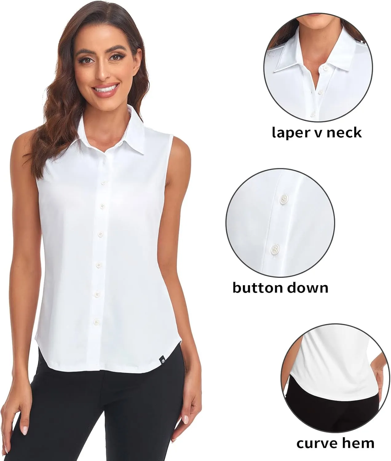 Soneven Womens Sleeveless Button Down Shirts Printed Golf Polo Shirts Business Casual Work Blouse Tops
