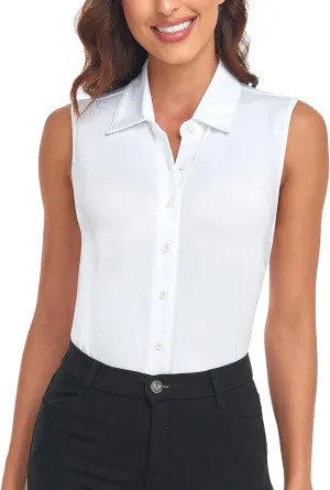 Soneven Womens Sleeveless Button Down Shirts Printed Golf Polo Shirts Business Casual Work Blouse Tops