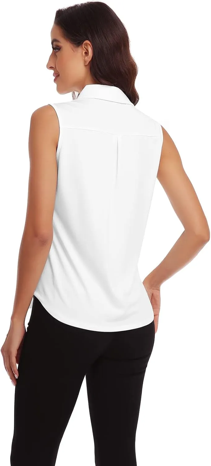 Soneven Womens Sleeveless Button Down Shirts Printed Golf Polo Shirts Business Casual Work Blouse Tops