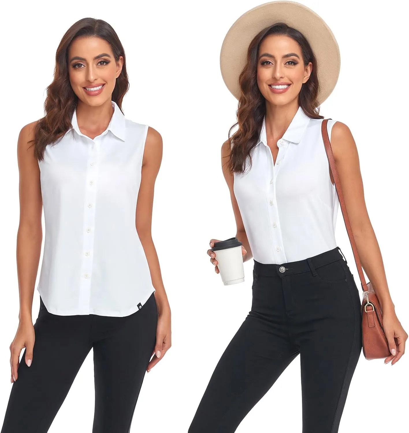 Soneven Womens Sleeveless Button Down Shirts Printed Golf Polo Shirts Business Casual Work Blouse Tops
