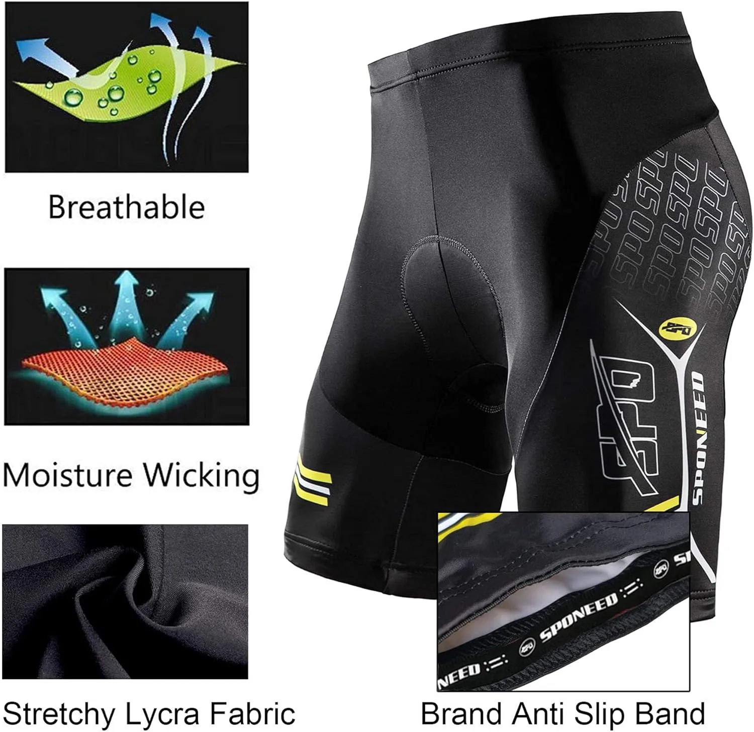 sponeed Men Bike Shorts Cushioned Biking Wear Gear Road Cycling Bottoms