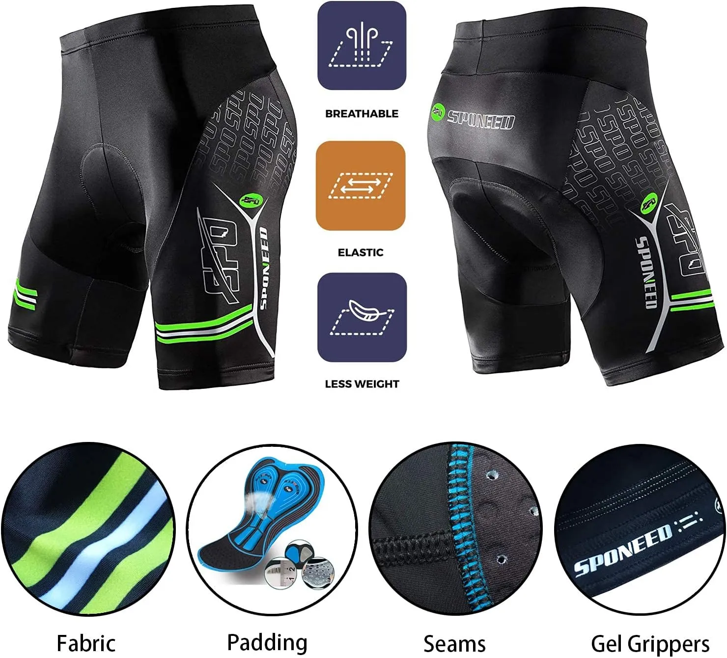 sponeed Men Bike Shorts Cushioned Biking Wear Gear Road Cycling Bottoms