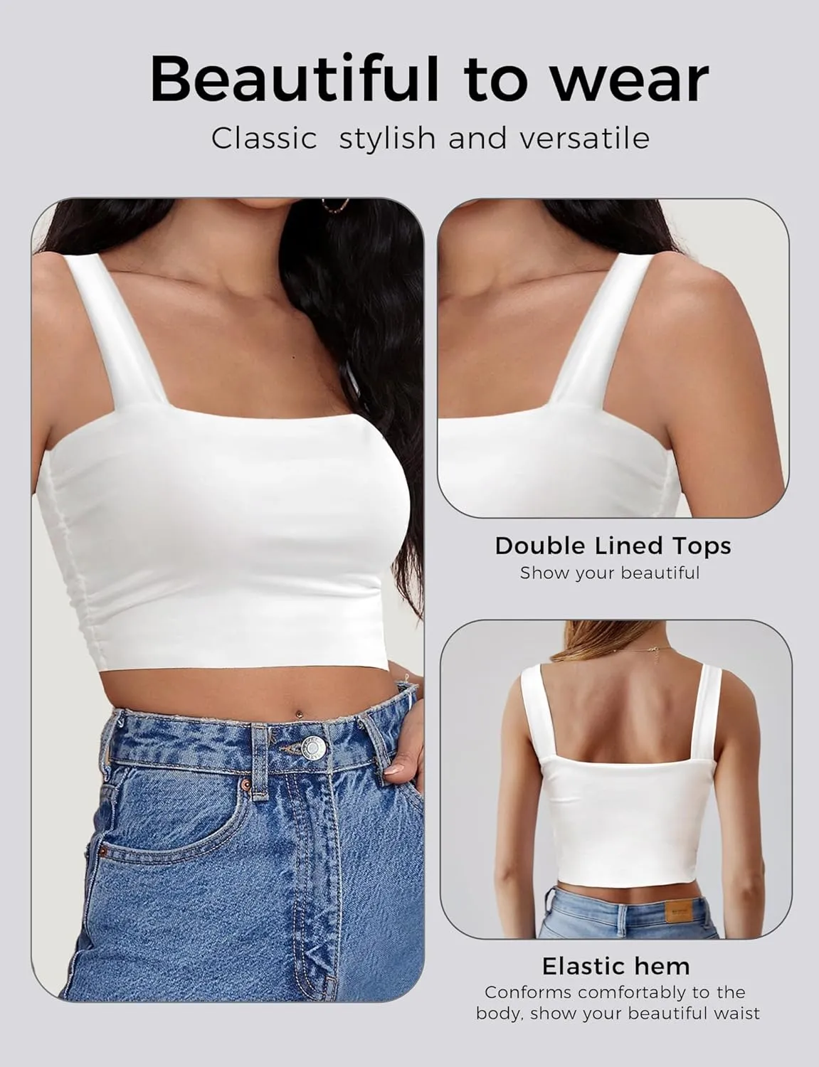 Square Neck Tops for Women, Sleeveless Crop Tops Women, Sexy Cropped Double Layered Tank Tops, Women Workout Basic Top