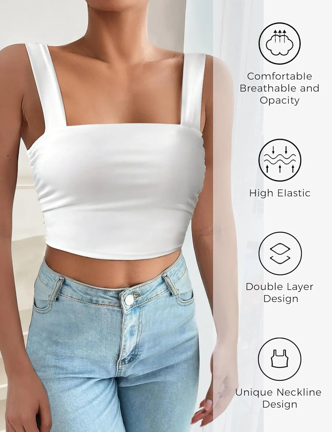 Square Neck Tops for Women, Sleeveless Crop Tops Women, Sexy Cropped Double Layered Tank Tops, Women Workout Basic Top