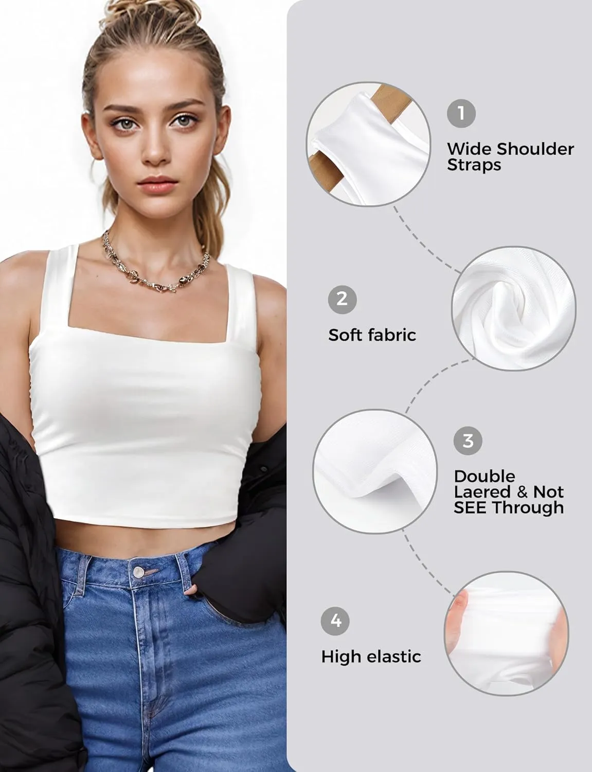 Square Neck Tops for Women, Sleeveless Crop Tops Women, Sexy Cropped Double Layered Tank Tops, Women Workout Basic Top