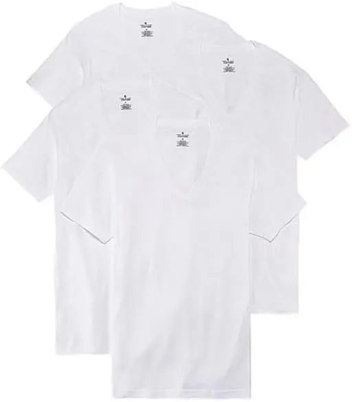 Stafford 4-Pack Men's Blended Cotton V-Neck T-Shirts White (L)
