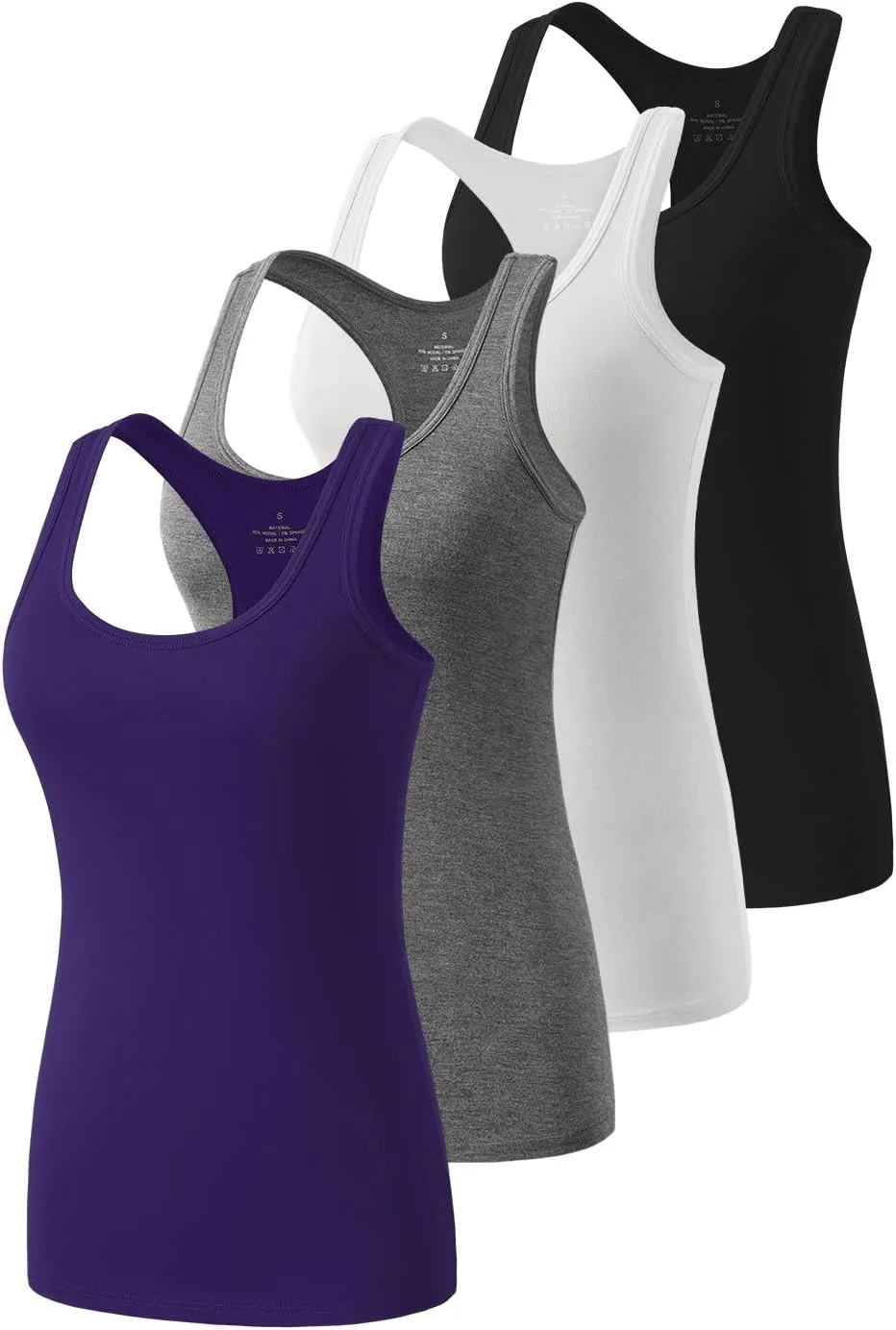 Star Vibe Racerback Workout Tank Tops for Women Basic Athletic Tanks Yoga Shirt Sleeveless Exercise Tops 4 Pack