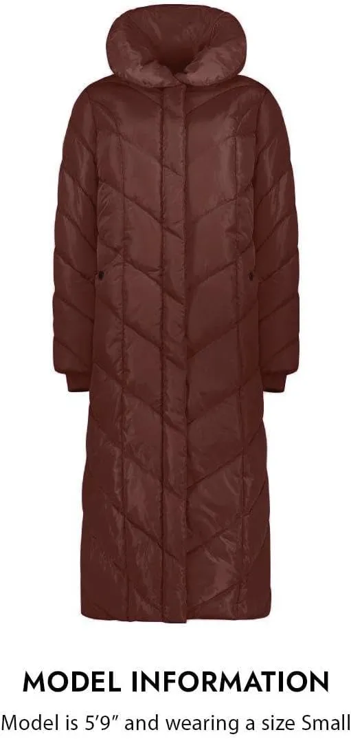 Steve Madden Women's Long Chevron Maxi Puffer Coat