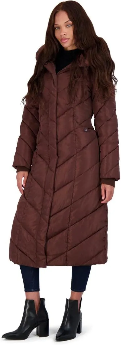 Steve Madden Women's Long Chevron Maxi Puffer Coat