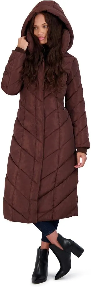 Steve Madden Women's Long Chevron Maxi Puffer Coat