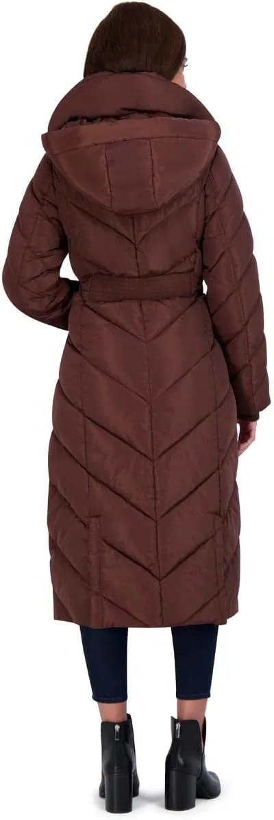 Steve Madden Women's Long Chevron Maxi Puffer Coat