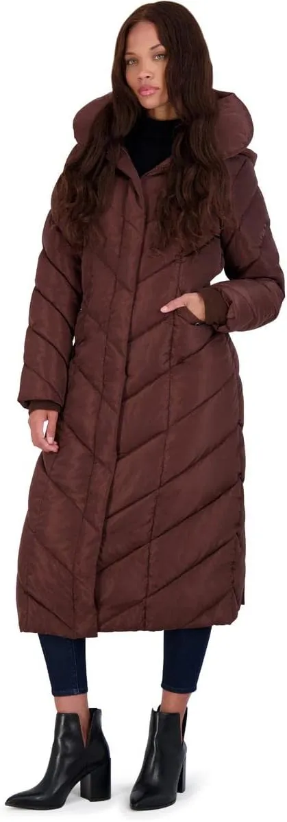 Steve Madden Women's Long Chevron Maxi Puffer Coat