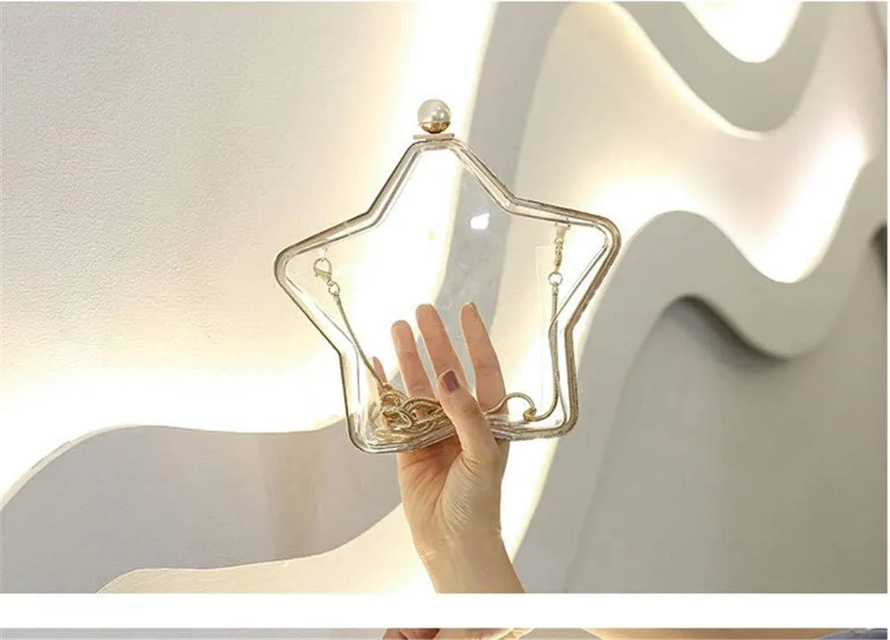 Stylish Star Shape Acrylic Transparent Evening Party Clutch Bag Chain Strap Shoulder Bag for Women