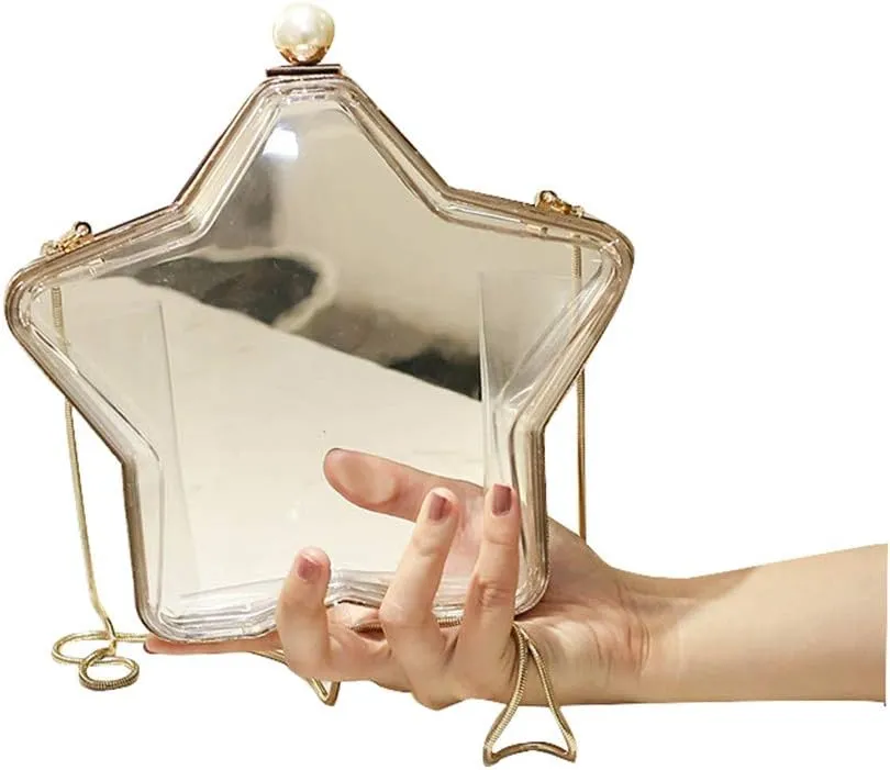 Stylish Star Shape Acrylic Transparent Evening Party Clutch Bag Chain Strap Shoulder Bag for Women