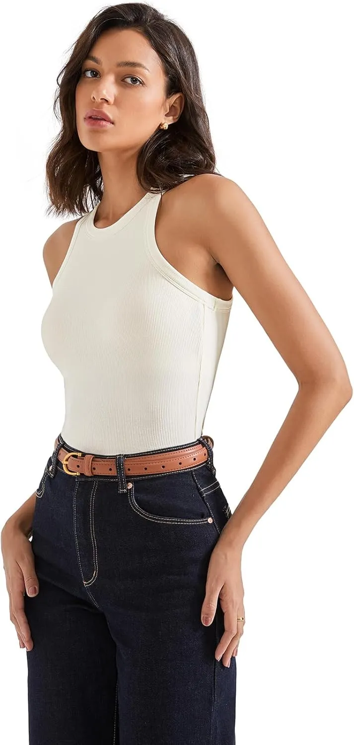 SUUKSESS Women Padded Cotton Ribbed Tank Tops 2025 High Neck Racerback Basic Tops
