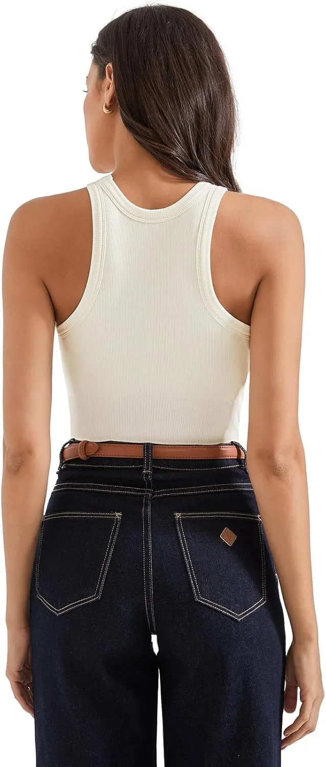 SUUKSESS Women Padded Cotton Ribbed Tank Tops 2025 High Neck Racerback Basic Tops