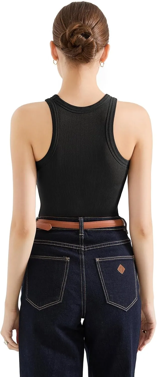 SUUKSESS Women Padded Cotton Ribbed Tank Tops 2025 High Neck Racerback Basic Tops