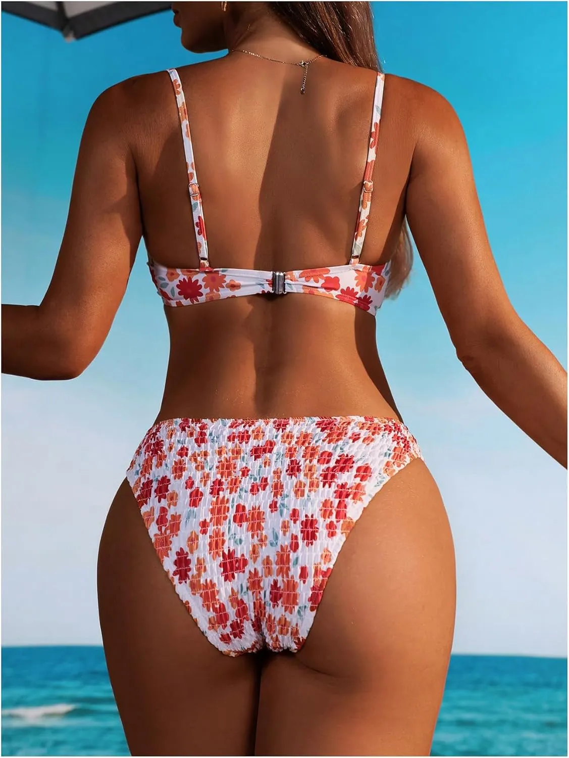 SweatyRocks Women's 2 Piece Bikini Sets Ditsy Floral Spaghetti Strap Swimsuit High Cut Bathing Suit