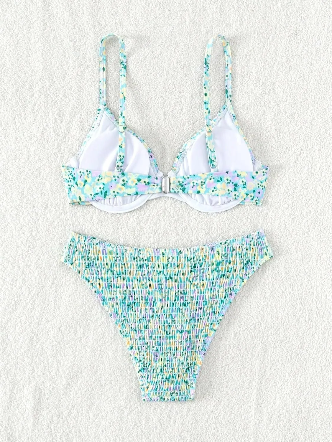 SweatyRocks Women's 2 Piece Bikini Sets Ditsy Floral Spaghetti Strap Swimsuit High Cut Bathing Suit